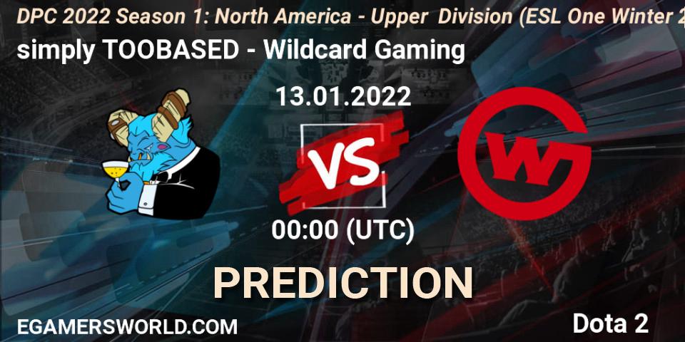 simply TOOBASED - Wildcard Gaming: Maç tahminleri. 12.01.2022 at 22:55, Dota 2, DPC 2022 Season 1: North America - Upper Division (ESL One Winter 2021)