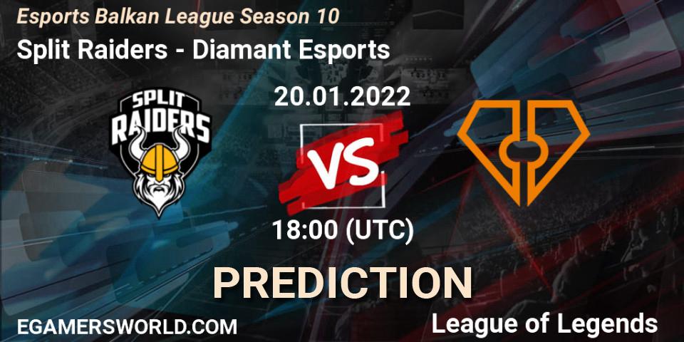 Split Raiders - Diamant Esports: Maç tahminleri. 20.01.2022 at 18:00, LoL, Esports Balkan League Season 10