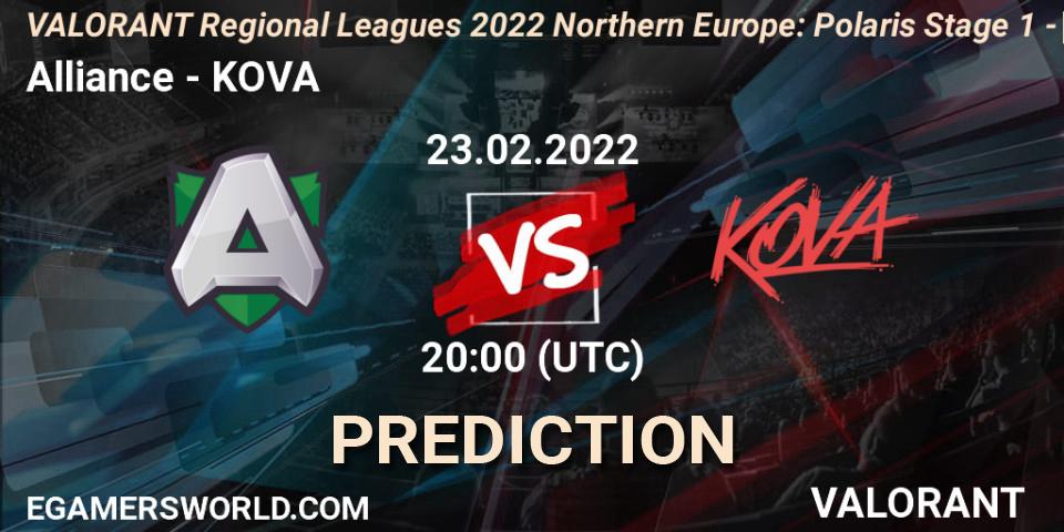 Alliance - KOVA: Maç tahminleri. 23.02.2022 at 20:00, VALORANT, VALORANT Regional Leagues 2022 Northern Europe: Polaris Stage 1 - Regular Season