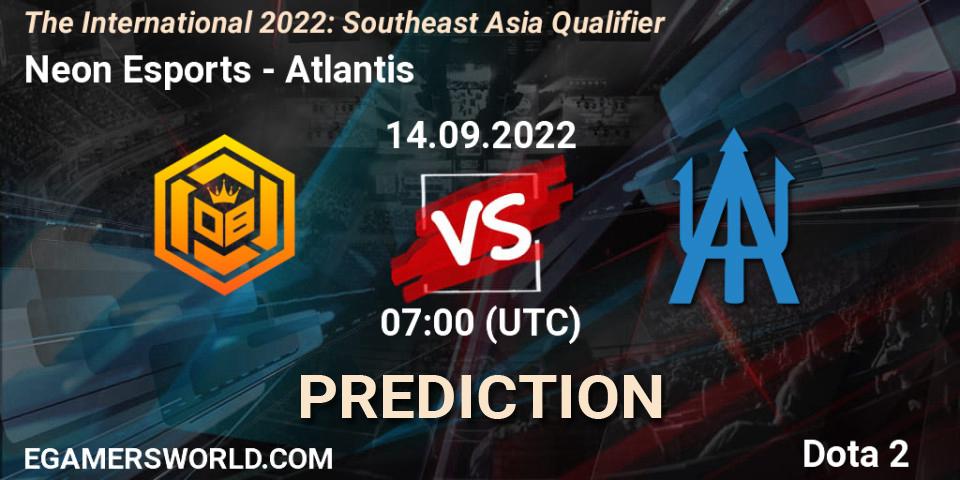 Neon Esports - Atlantis: Maç tahminleri. 14.09.2022 at 08:32, Dota 2, The International 2022: Southeast Asia Qualifier