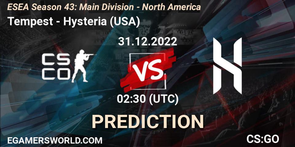 Tempest - Hysteria (USA): Maç tahminleri. 30.12.2022 at 23:00, Counter-Strike (CS2), ESEA Season 43: Main Division - North America