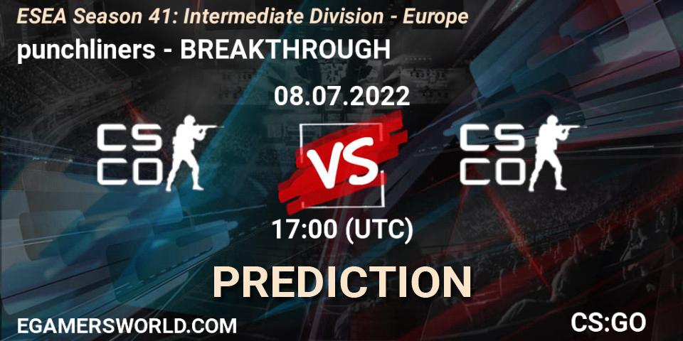punchliners - BREAKTHROUGH: Maç tahminleri. 08.07.2022 at 17:00, Counter-Strike (CS2), ESEA Season 41: Intermediate Division - Europe