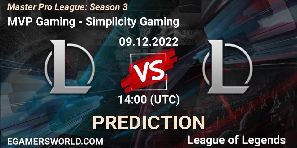 MVP Gaming - Simplicity Gaming: Maç tahminleri. 18.12.2022 at 19:00, LoL, Master Pro League: Season 3