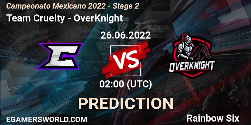 Team Cruelty - OverKnight: Maç tahminleri. 26.06.2022 at 02:00, Rainbow Six, Campeonato Mexicano 2022 - Stage 2