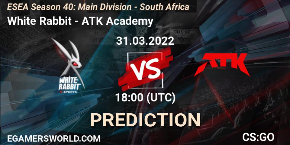 White Rabbit - ATK Academy: Maç tahminleri. 31.03.2022 at 18:00, Counter-Strike (CS2), ESEA Season 40: Main Division - South Africa