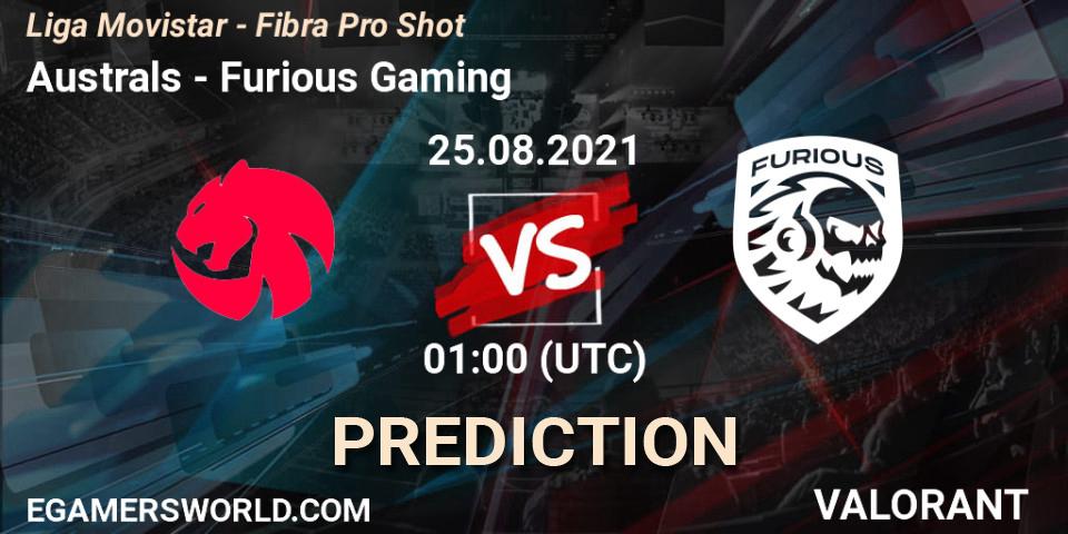 Australs - Furious Gaming: Maç tahminleri. 25.08.2021 at 02:00, VALORANT, Liga Movistar - Fibra Pro Shot
