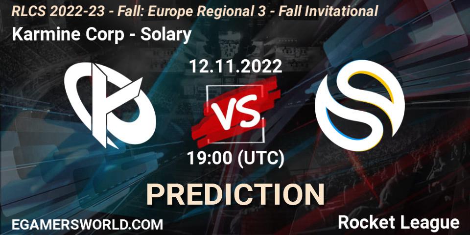 Karmine Corp - Solary: Maç tahminleri. 12.11.2022 at 19:15, Rocket League, RLCS 2022-23 - Fall: Europe Regional 3 - Fall Invitational