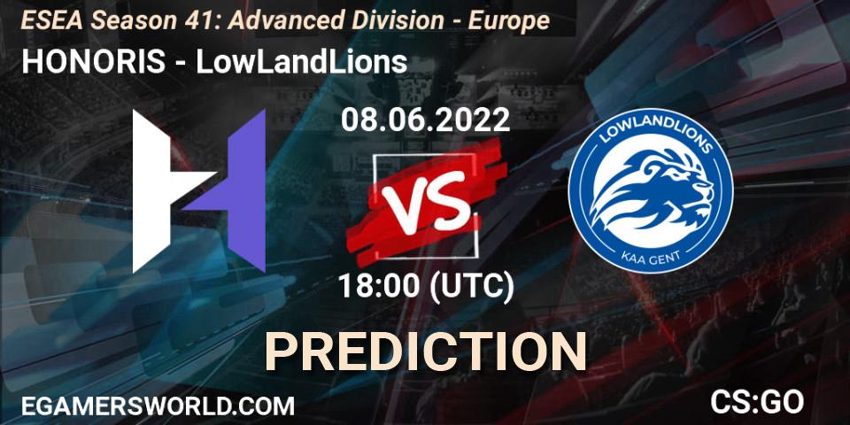 HONORIS - LowLandLions: Maç tahminleri. 08.06.2022 at 18:00, Counter-Strike (CS2), ESEA Season 41: Advanced Division - Europe