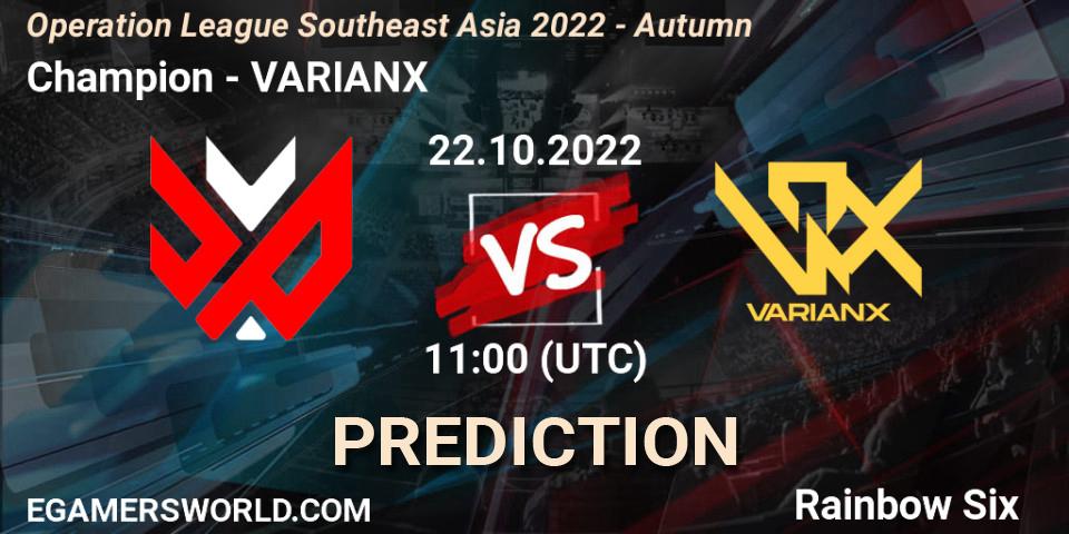 Champion - VARIANX: Maç tahminleri. 22.10.2022 at 11:00, Rainbow Six, Operation League Southeast Asia 2022 - Autumn