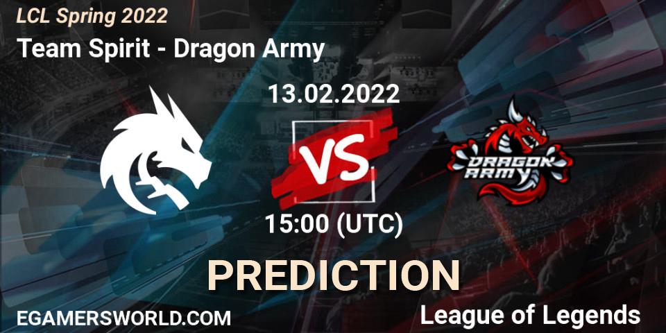 Team Spirit - Dragon Army: Maç tahminleri. 13.02.22, LoL, LCL Spring 2022