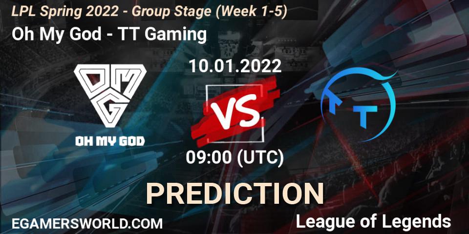 Oh My God - TT Gaming: Maç tahminleri. 10.01.2022 at 09:00, LoL, LPL Spring 2022 - Group Stage (Week 1-5)