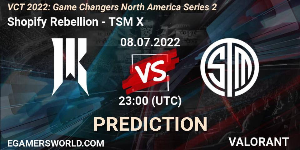 Shopify Rebellion - TSM X: Maç tahminleri. 08.07.2022 at 22:30, VALORANT, VCT 2022: Game Changers North America Series 2