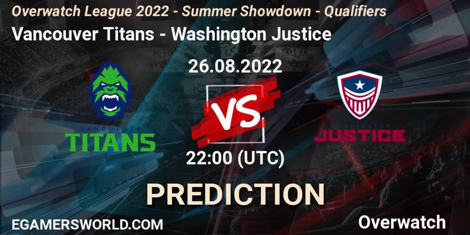 Vancouver Titans - Washington Justice: Maç tahminleri. 26.08.2022 at 22:00, Overwatch, Overwatch League 2022 - Summer Showdown - Qualifiers