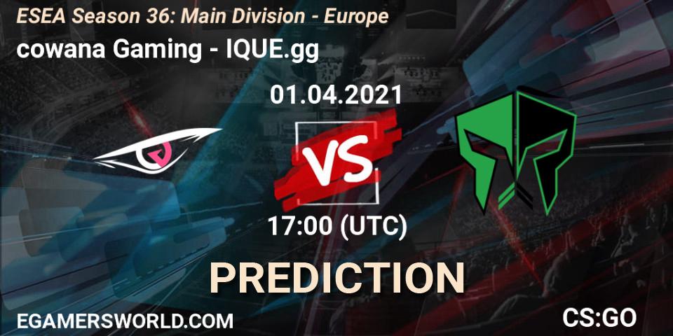 cowana Gaming - IQUE.gg: Maç tahminleri. 01.04.2021 at 17:00, Counter-Strike (CS2), ESEA Season 36: Main Division - Europe