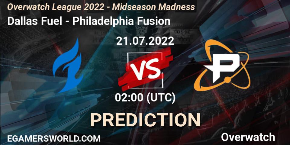 Dallas Fuel - Philadelphia Fusion: Maç tahminleri. 21.07.2022 at 03:00, Overwatch, Overwatch League 2022 - Midseason Madness
