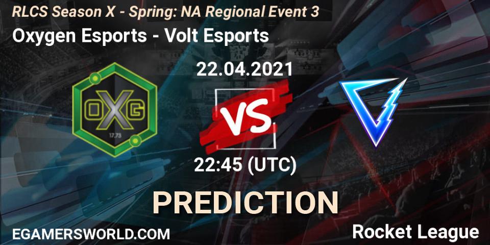 Oxygen Esports - Volt Esports: Maç tahminleri. 22.04.2021 at 22:45, Rocket League, RLCS Season X - Spring: NA Regional Event 3