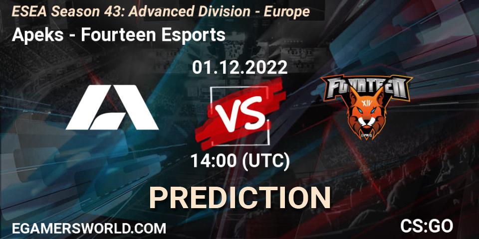Apeks - Fourteen Esports: Maç tahminleri. 01.12.22, CS2 (CS:GO), ESEA Season 43: Advanced Division - Europe