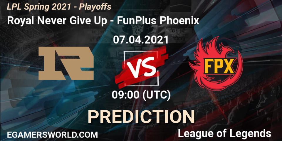 Royal Never Give Up - FunPlus Phoenix: Maç tahminleri. 07.04.2021 at 09:00, LoL, LPL Spring 2021 - Playoffs