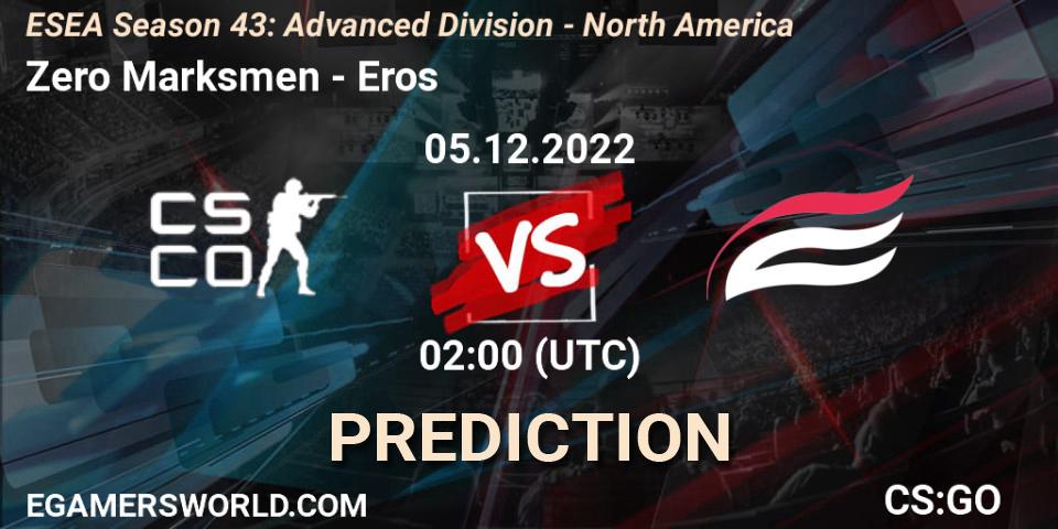 Zero Marksmen - Eros: Maç tahminleri. 05.12.2022 at 02:00, Counter-Strike (CS2), ESEA Season 43: Advanced Division - North America