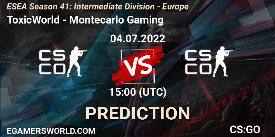 ToxicWorld - Montecarlo Gaming: Maç tahminleri. 04.07.2022 at 15:00, Counter-Strike (CS2), ESEA Season 41: Intermediate Division - Europe
