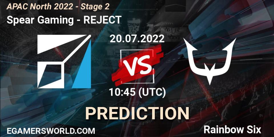 Spear Gaming - REJECT: Maç tahminleri. 20.07.2022 at 10:45, Rainbow Six, APAC North 2022 - Stage 2