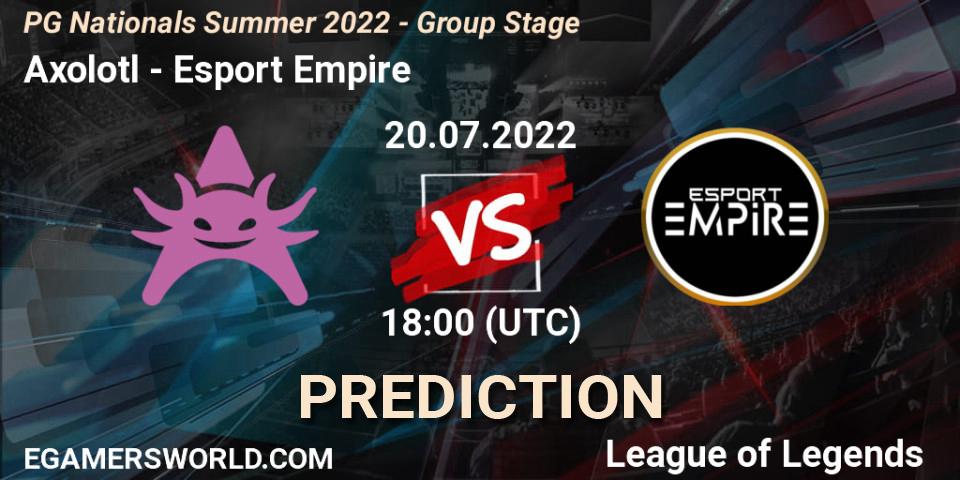 Axolotl - Esport Empire: Maç tahminleri. 20.07.2022 at 18:00, LoL, PG Nationals Summer 2022 - Group Stage