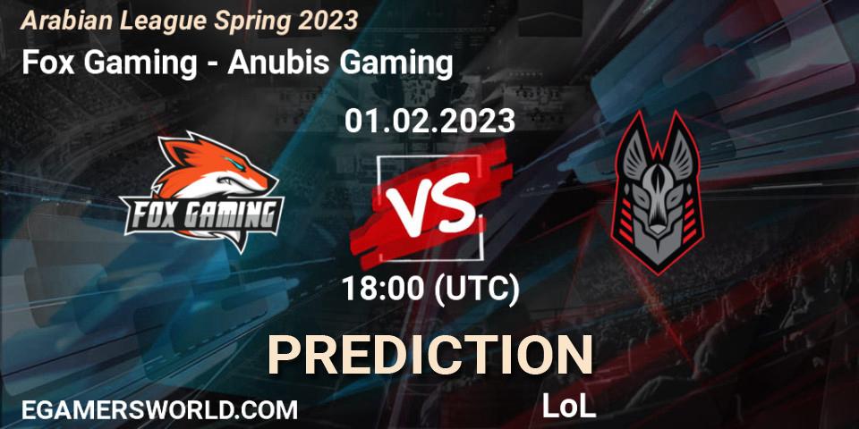 Fox Gaming - Anubis Gaming: Maç tahminleri. 01.02.23, LoL, Arabian League Spring 2023
