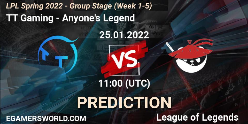 TT Gaming - Anyone's Legend: Maç tahminleri. 25.01.22, LoL, LPL Spring 2022 - Group Stage (Week 1-5)