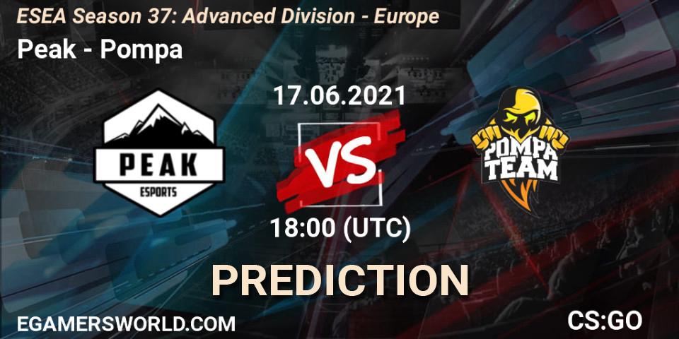 Peak - Pompa: Maç tahminleri. 17.06.2021 at 18:00, Counter-Strike (CS2), ESEA Season 37: Advanced Division - Europe