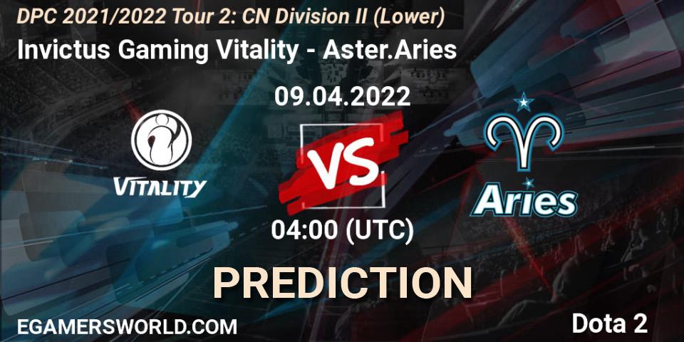 Invictus Gaming Vitality - Aster.Aries: Maç tahminleri. 12.04.2022 at 03:58, Dota 2, DPC 2021/2022 Tour 2: CN Division II (Lower)