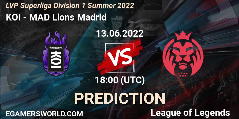 KOI - MAD Lions Madrid: Maç tahminleri. 13.06.2022 at 18:00, LoL, LVP Superliga Division 1 Summer 2022
