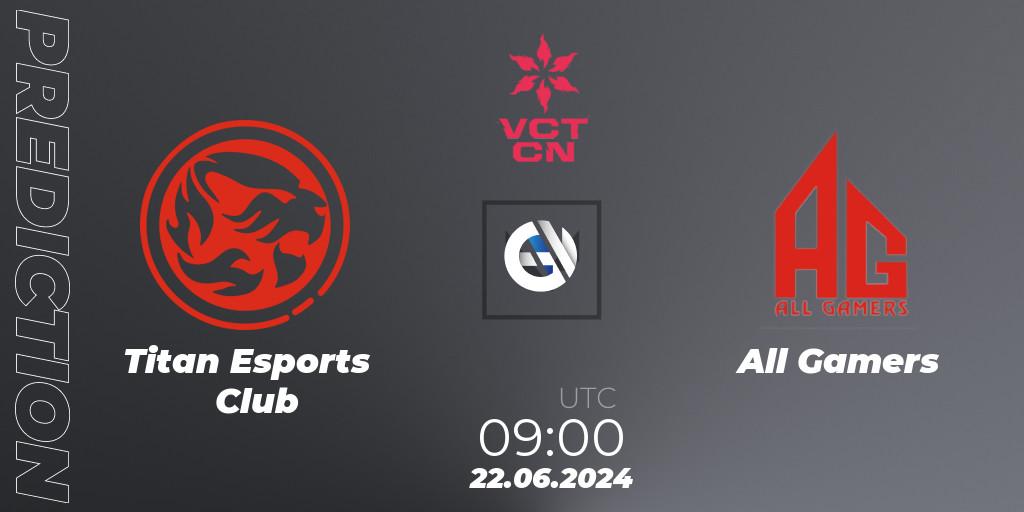 Titan Esports Club - All Gamers: Maç tahminleri. 22.06.2024 at 09:00, VALORANT, VALORANT Champions Tour China 2024: Stage 2 - Group Stage