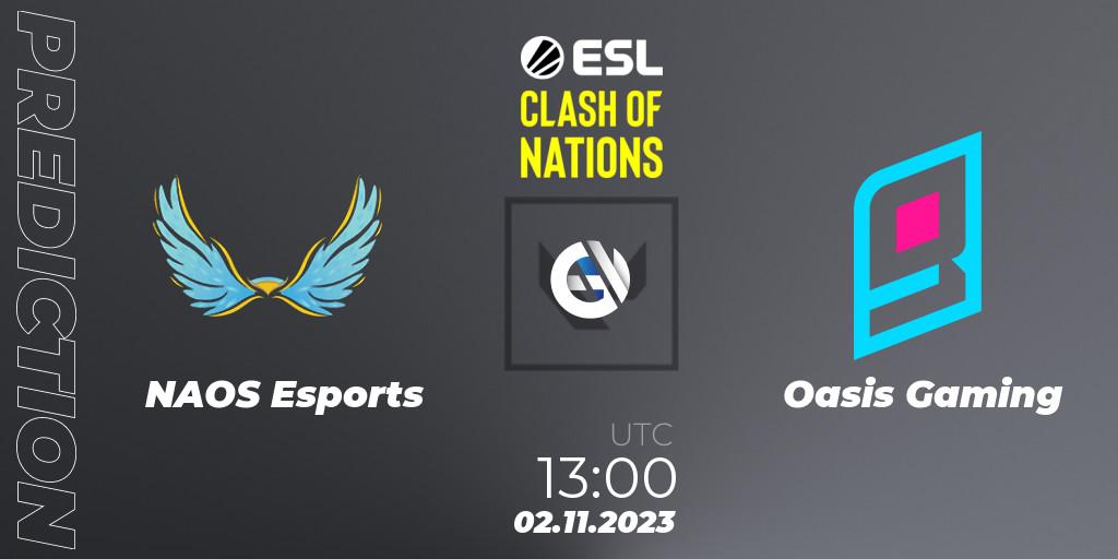 NAOS Esports - Oasis Gaming: Maç tahminleri. 02.11.2023 at 13:00, VALORANT, ESL Clash of Nations 2023 - SEA Closed Qualifier