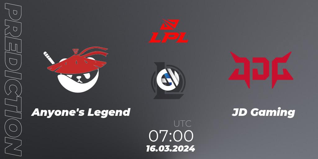 Anyone's Legend - JD Gaming: Maç tahminleri. 16.03.24, LoL, LPL Spring 2024 - Group Stage