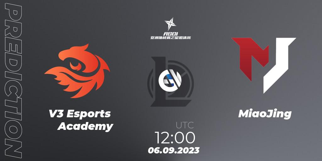 V3 Esports Academy - MiaoJing: Maç tahminleri. 06.09.2023 at 12:00, LoL, Asia Star Challengers Invitational 2023