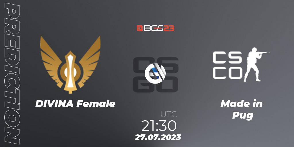 DIVINA Female - Made in Pug: Maç tahminleri. 27.07.2023 at 21:30, Counter-Strike (CS2), BGS Esports 2023 Female: Online Stage