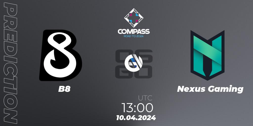 B8 - Nexus Gaming: Maç tahminleri. 10.04.2024 at 13:00, Counter-Strike (CS2), YaLLa Compass Spring 2024