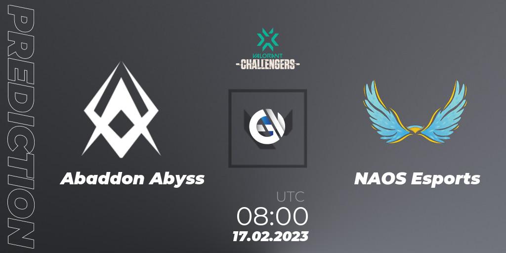 Abaddon Abyss - NAOS Esports: Maç tahminleri. 17.02.23, VALORANT, VALORANT Challengers 2023: Philippines Split 1