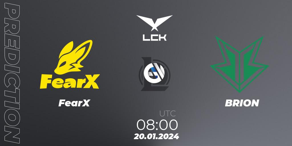 FearX - BRION: Maç tahminleri. 20.01.2024 at 06:00, LoL, LCK Spring 2024 - Group Stage