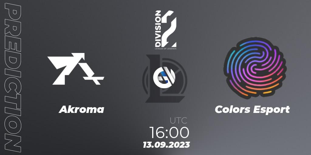 Akroma - Colors Esport: Maç tahminleri. 13.09.2023 at 16:00, LoL, LFL Division 2 2024 - Up & Down