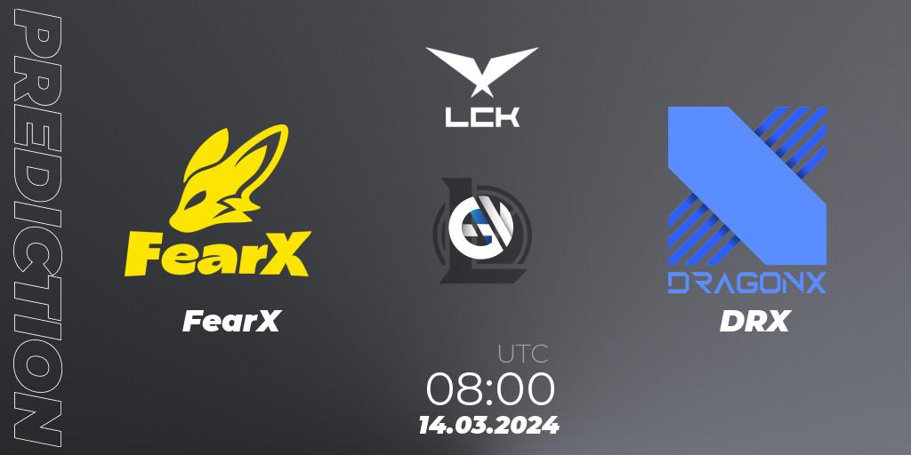 FearX - DRX: Maç tahminleri. 14.03.2024 at 08:00, LoL, LCK Spring 2024 - Group Stage