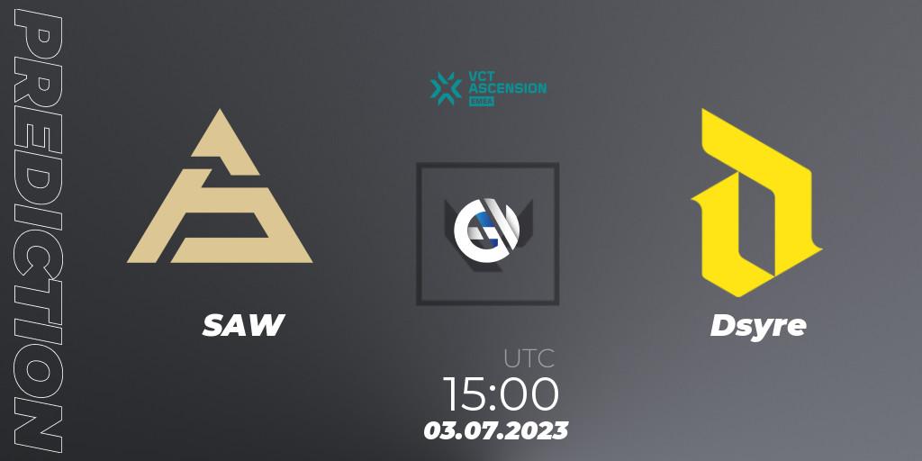SAW - Dsyre: Maç tahminleri. 03.07.2023 at 15:00, VALORANT, VALORANT Challengers Ascension 2023: EMEA - Group Stage
