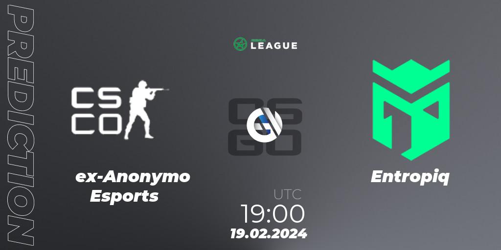 ex-Anonymo Esports - Entropiq: Maç tahminleri. 19.02.2024 at 19:00, Counter-Strike (CS2), ESEA Season 48: Advanced Division - Europe