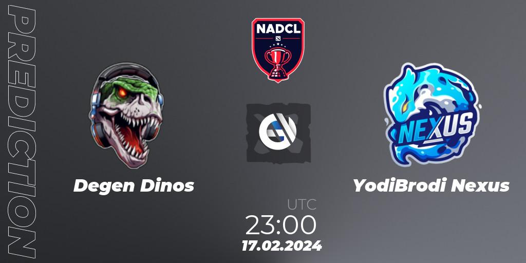 Degen Dinos - YodiBrodi Nexus: Maç tahminleri. 17.02.2024 at 23:00, Dota 2, North American Dota Challengers League Season 6 Division 1