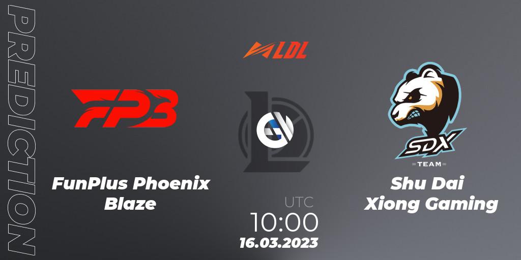FunPlus Phoenix Blaze - Shu Dai Xiong Gaming: Maç tahminleri. 16.03.2023 at 10:00, LoL, LDL 2023 - Regular Season