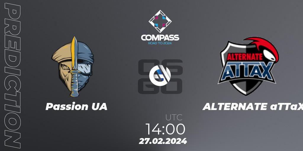 Passion UA - ALTERNATE aTTaX: Maç tahminleri. 27.02.2024 at 14:00, Counter-Strike (CS2), YaLLa Compass Spring 2024 Contenders