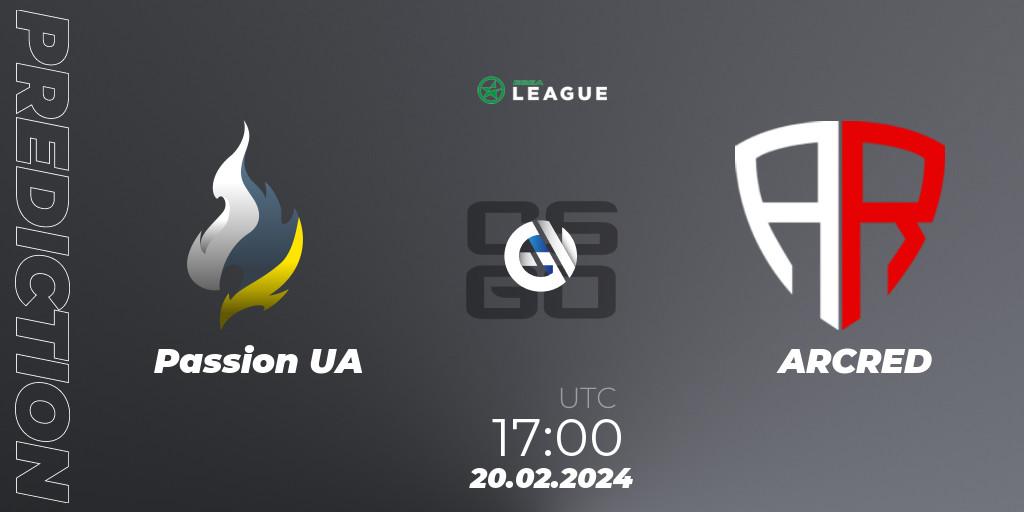 Passion UA - ARCRED: Maç tahminleri. 20.02.2024 at 17:00, Counter-Strike (CS2), ESEA Season 48: Advanced Division - Europe