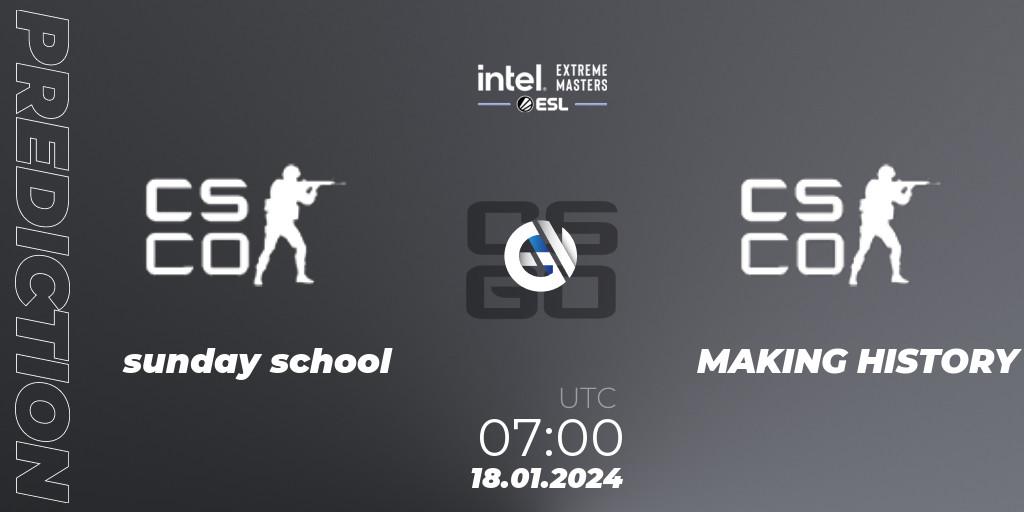 sunday school - MAKING HISTORY: Maç tahminleri. 18.01.2024 at 07:00, Counter-Strike (CS2), Intel Extreme Masters China 2024: Oceanic Open Qualifier #2