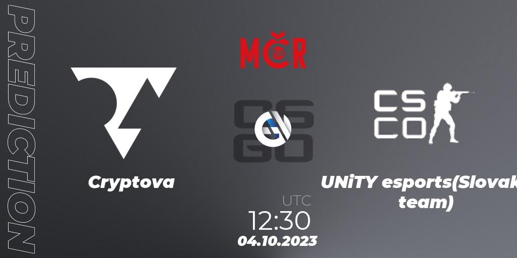 Cryptova - UNITY Esports: Maç tahminleri. 04.10.23, CS2 (CS:GO), Tipsport Cup Prague Fall 2023: Online Stage