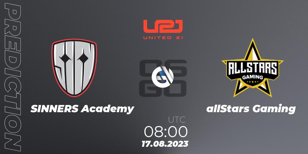SINNERS Academy - allStars Gaming: Maç tahminleri. 17.08.2023 at 08:00, Counter-Strike (CS2), United21 Season 5